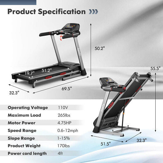 Apex Gym 4.75 HP Folding Treadmill – Auto Incline, 20 Programs & APP - Controlled Home Runner - Apex Gym